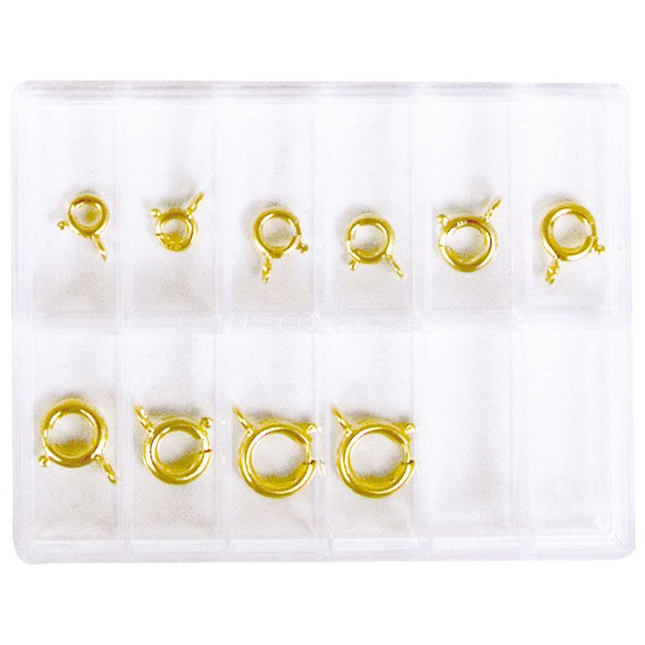 Assortment of 10 spring rings without collar, Ø 4,8 - 8 mm, 585/- yellow gold