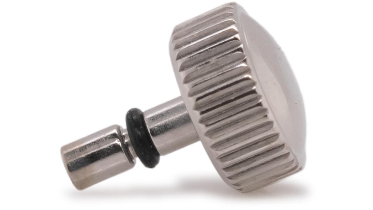 Waterproof crown, Japanese shape, Stainless steel, White, Head Ø 3,25 mm, Thread Ø 0,6 mm