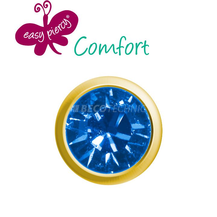 1 paar Easy Piercy Comfort oorknopjes Ø 3,95 mm, verguld, imitatie saffier
