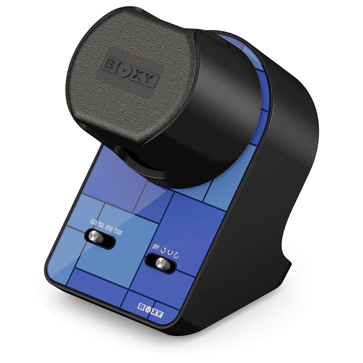 Boxy BLDC Nightstand, watch winder for 1 watch, Graphic Blue, with USB charging cable