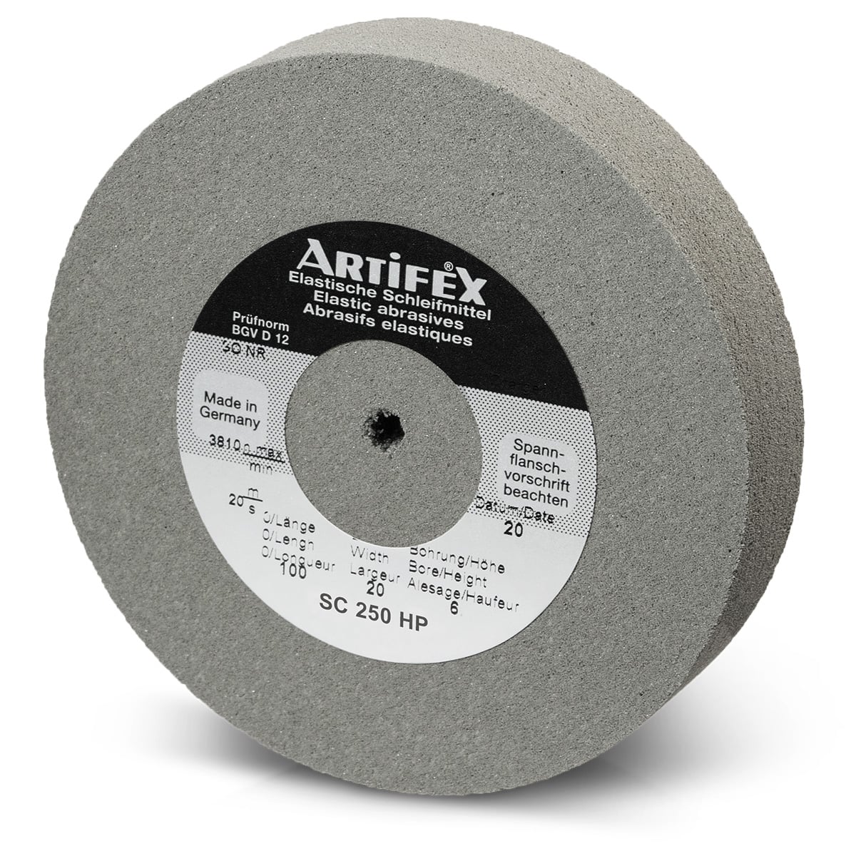 Artifex grinding wheel SC 250 HP, grain fine, hardness hard, Ø 100 x 20 mm, bore Ø 6 mm