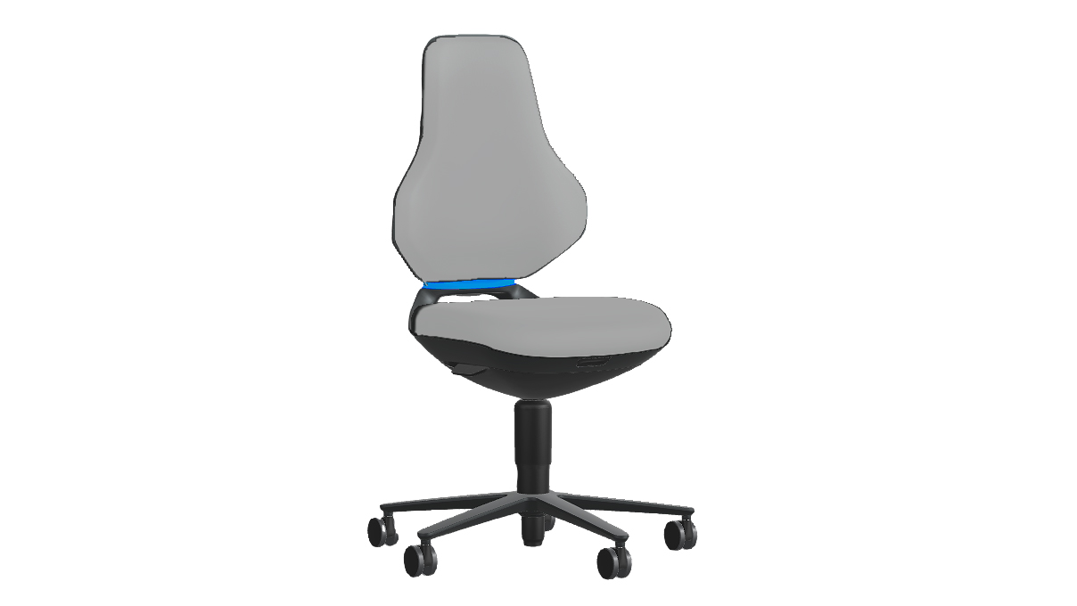 Bimos Texon Hightech-Arbeitsstuhl für Reinräume, mit Rollen, Sitzhöhe 45 - 62 cm, Auto-Motion Technik, Gestell schwarz, Flex-Back
blau