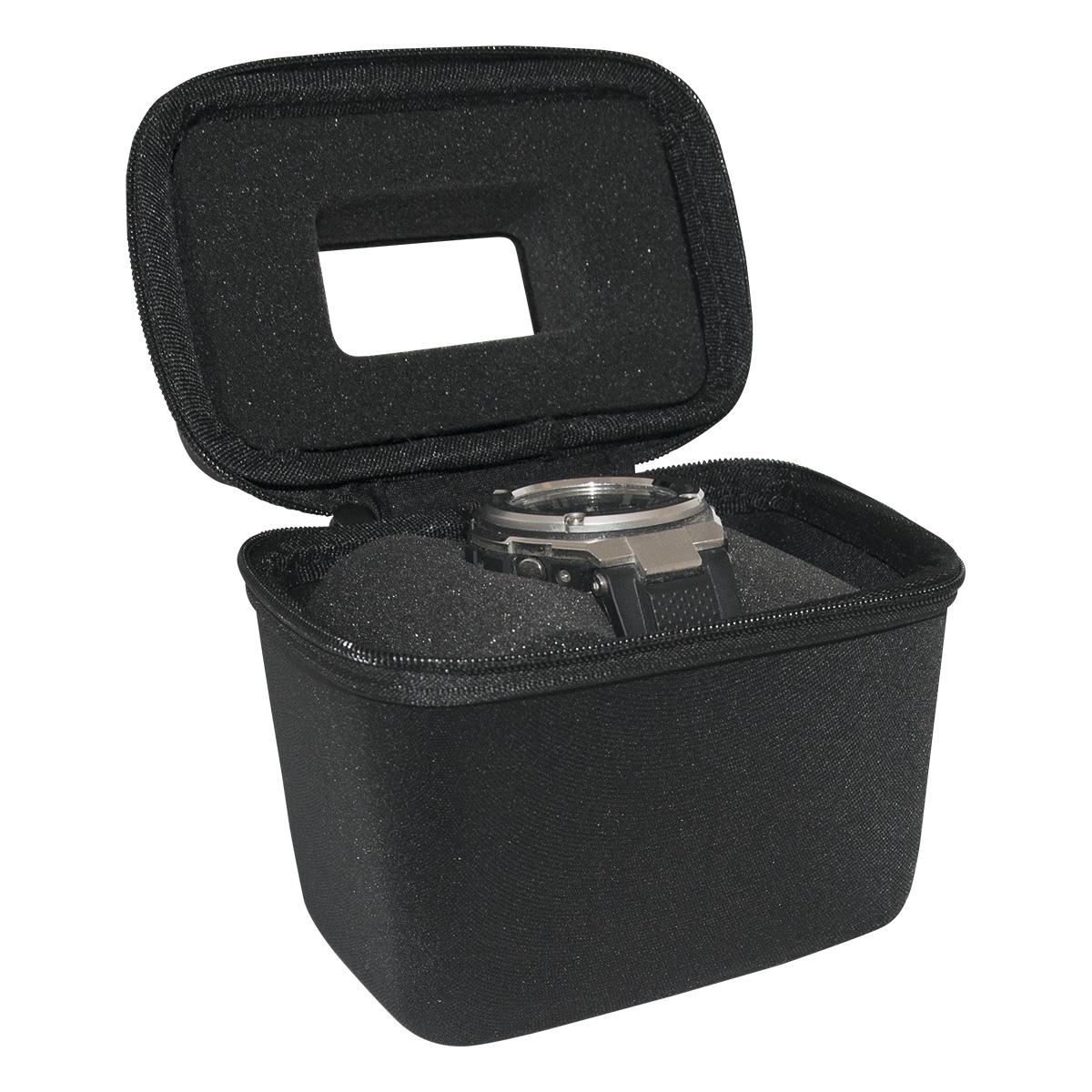Watch Box Uhrenetui mit Sichtfenster, Hardcase, Textilbezug, matt glänzend, schwarz, bedruckbar mit
Ihrem Logo