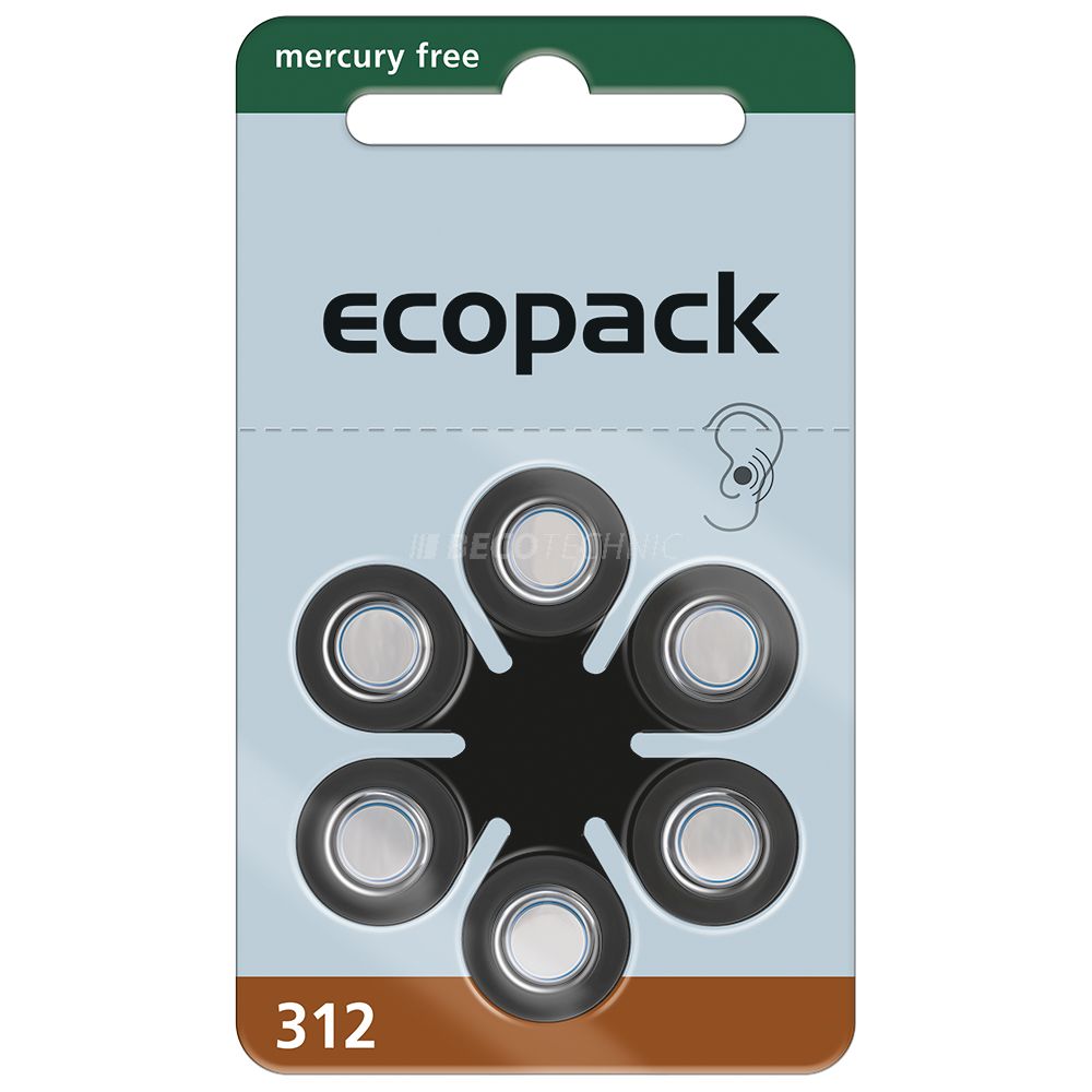 Ecopack 6 Hearing aid batteries Zinc Air No. 312, blister