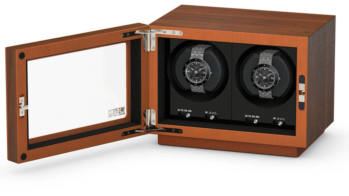 Boxy BLDC watch winder for 2 watches, walnut