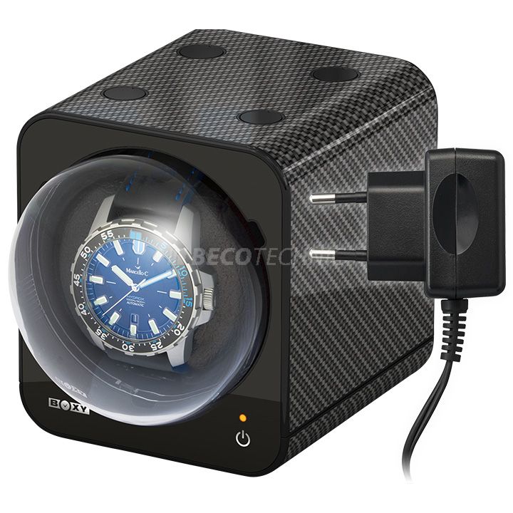 Boxy Fancy Brick watch winder, carbon, with adapter