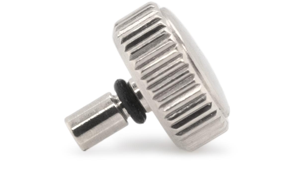 Waterproof crown, Japanese shape, Stainless steel, White, Head Ø 3,25 mm, Thread Ø 0,6 mm