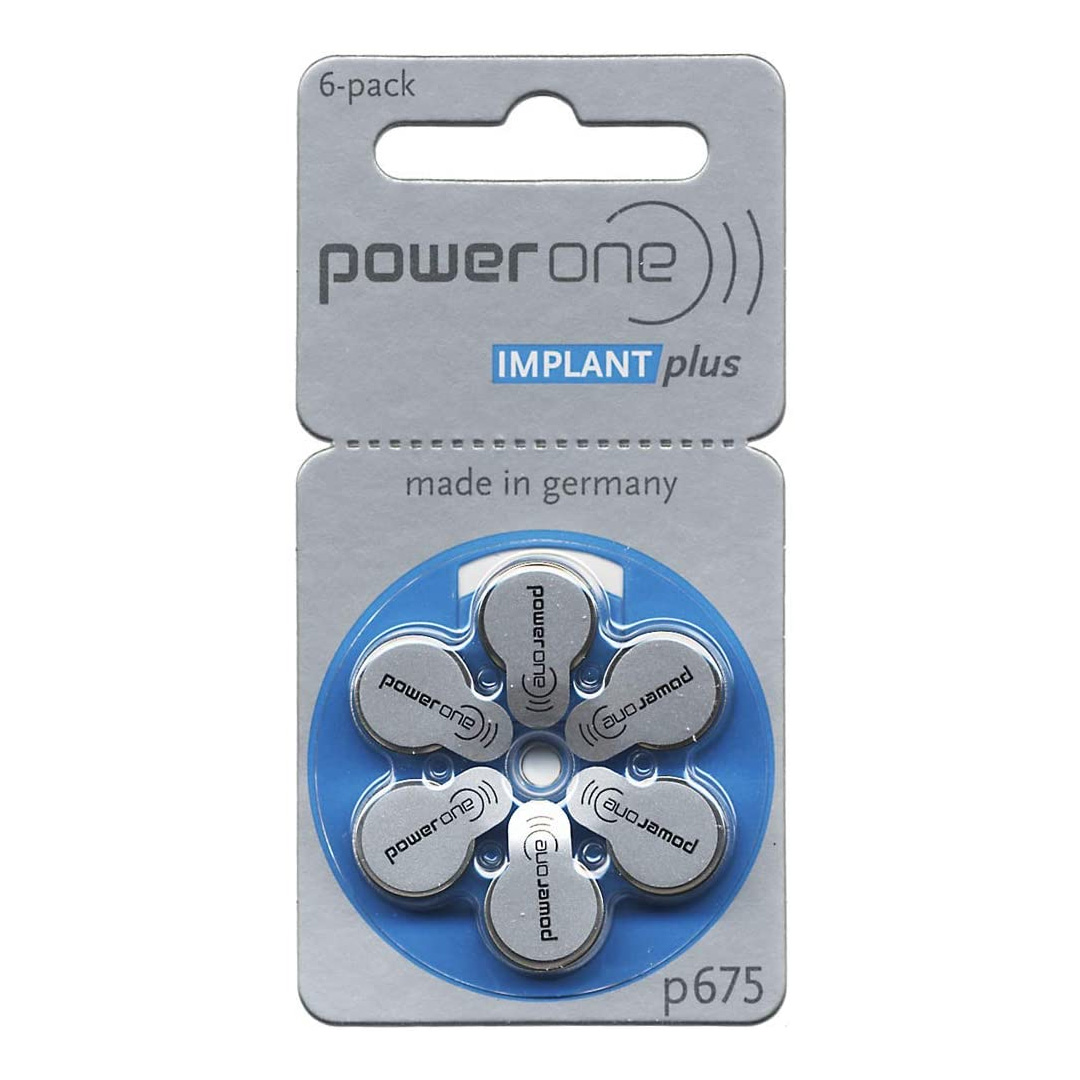 Power One 6 Hörgerätebatterien Zink Air Nr. 675 Implant Plus für Cochlear Implantate, Blister Mercury Free