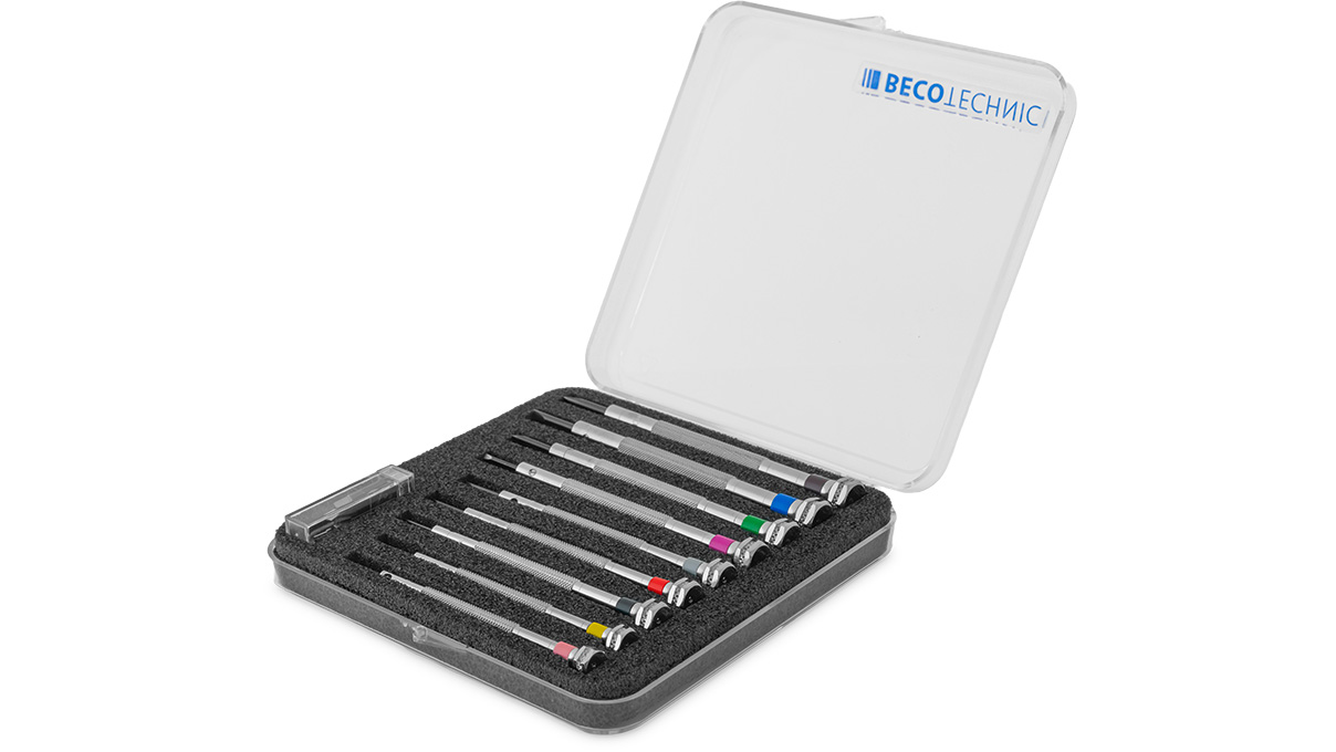 Set of screwdrivers, Ø 0,6 - 3 mm, with spare blades, 9 pieces