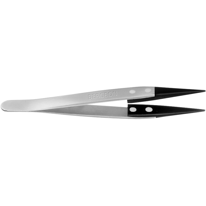 Bergeon 6571-CFR-3C tweezers type 3C, thin, short, nonmagnetic steel, carbon fiber tips