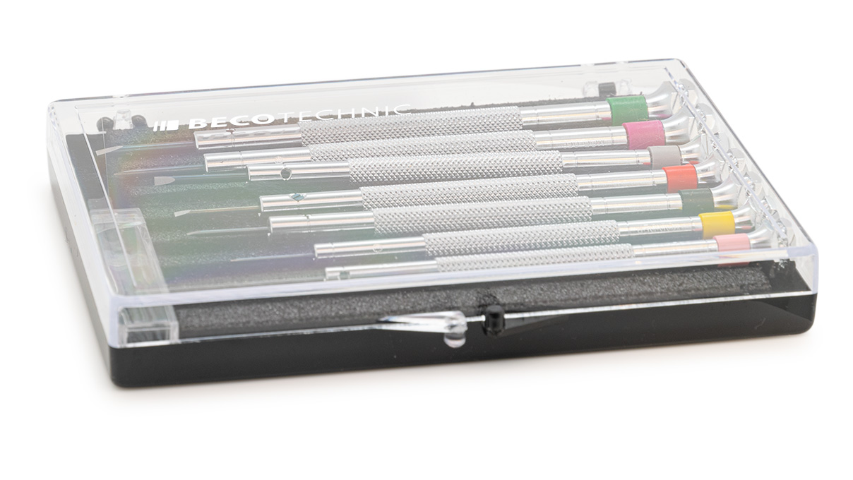 BasicPlus Screwdriver, 7 pieces in plastic case, 0.6 - 2.0 mm, with spare blades