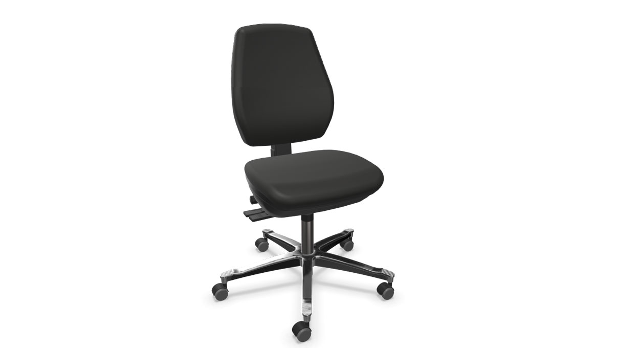 Werkplaatsstoel Dauphin met kunstleer, zwart, zithoogte 43-59 cm, onderstel gepolijst aluminium, zonder zitdiepteverstelling