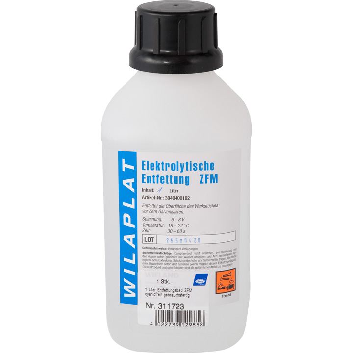 Ontvettingsmiddel Wilaplat ZFM - elektrolytisch, cyanidevrij (gebruiksklaar 1 liter)
