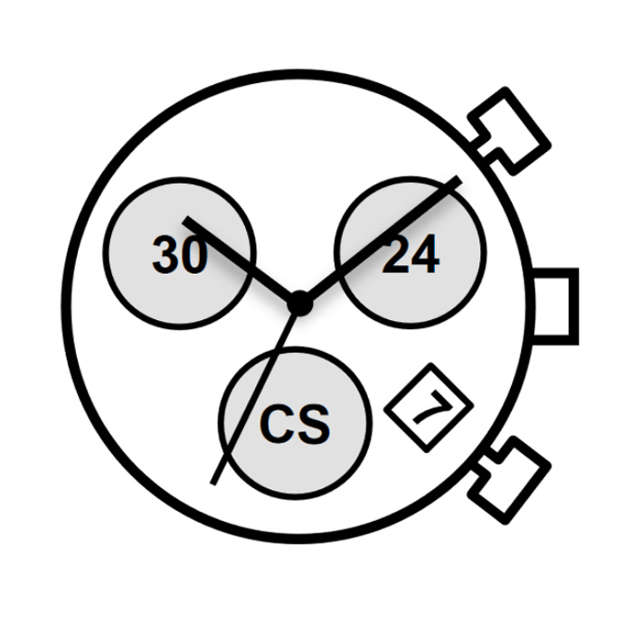 AU-Werk Miyota JS05 12 1/2''' DATE4.5 SC STOPWATCH 3EYES 24H SEC 30MIN Quarz (364 | SR621SW)