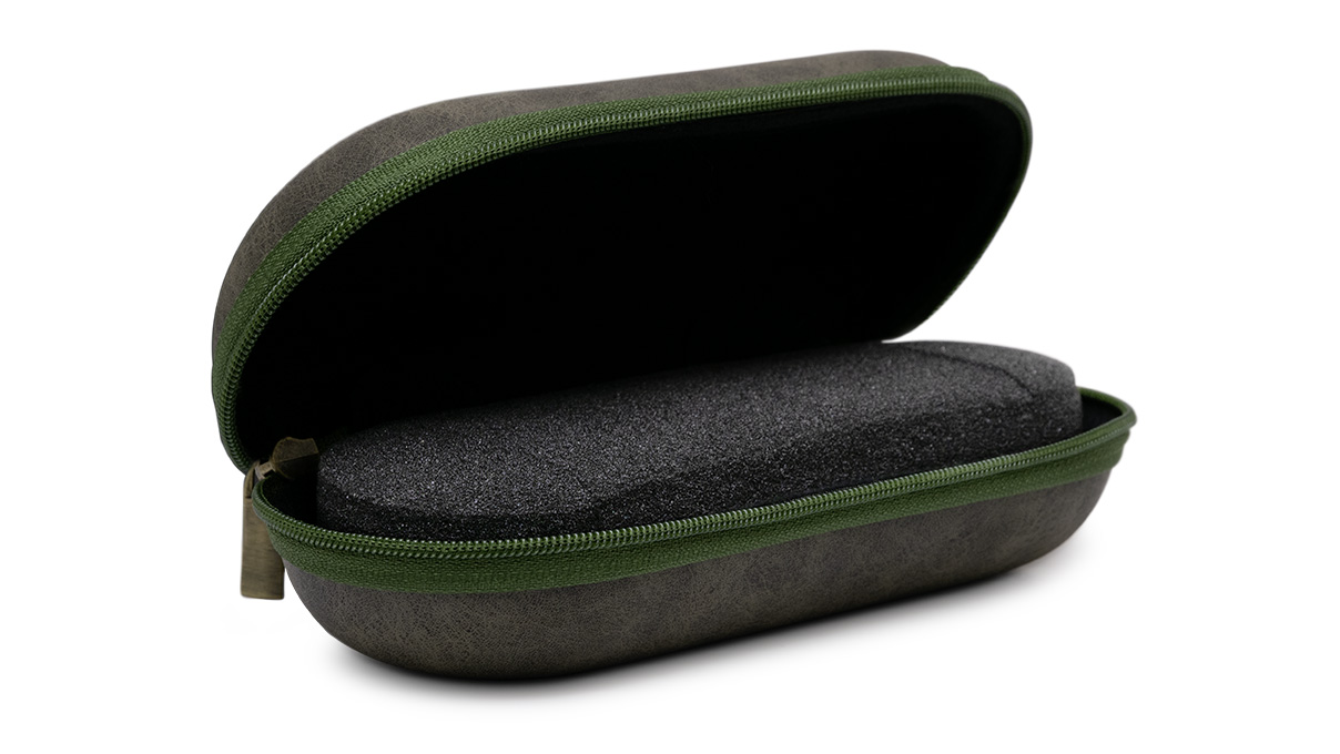 Watch Box hard case, vintage design leather imitation, gray/khaki green, printable with your logo
