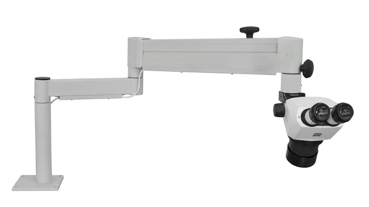 Tischstativ mit Federgelenkarm mit Neigekupplung (3-teilig) mit 32 mm Säule zur Befestigung eines
Mikroskopträgers, Befestigung mit Aufschraubplatte