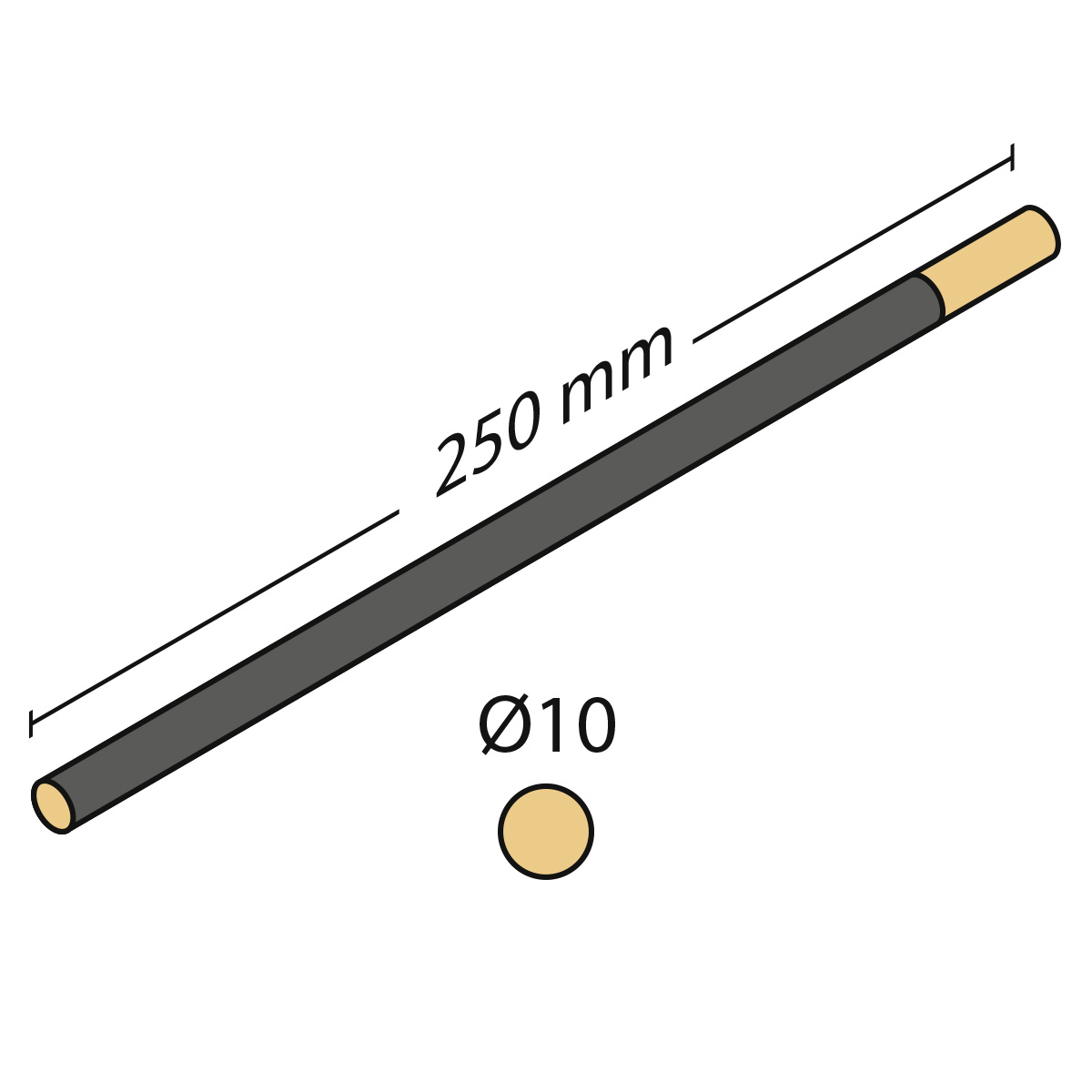 Schmirgelfeile, rund K 400=2/0 (fein)  Abm. 250  Ø 10 mm (belegt 210 mm)