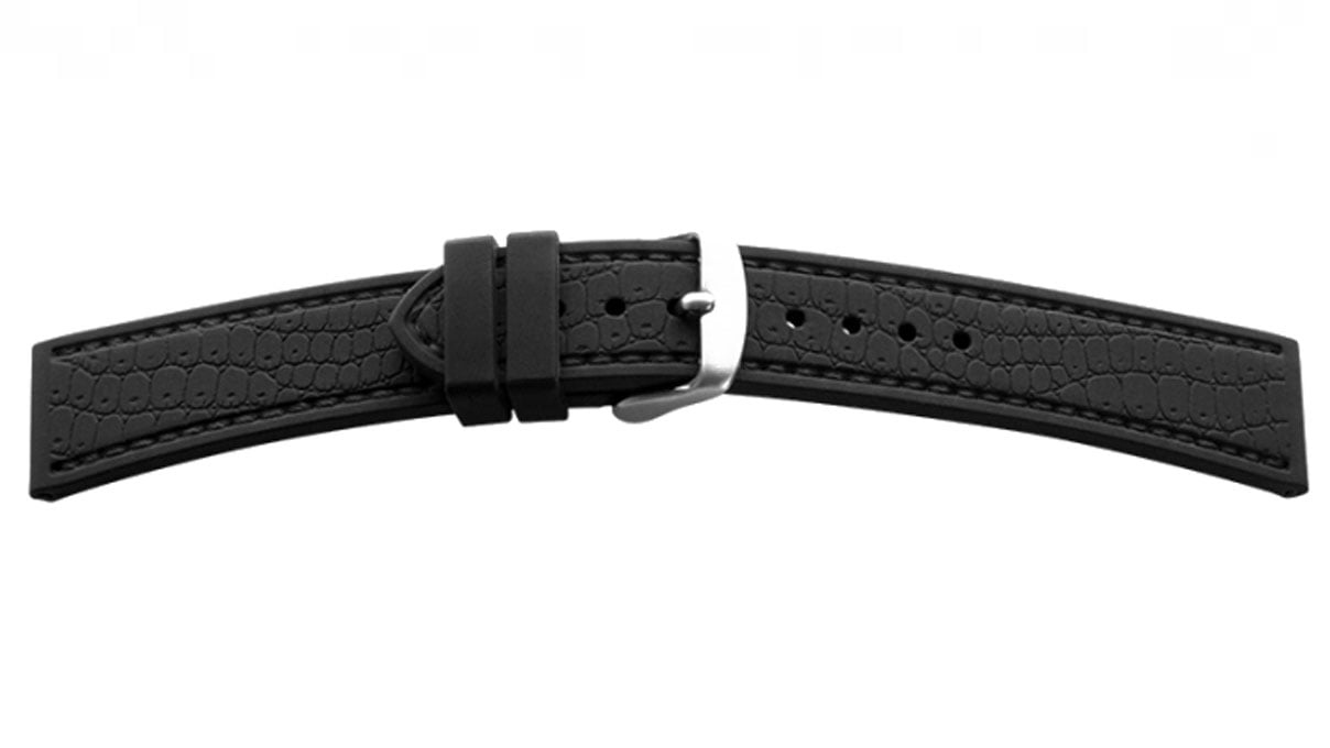 Silicone bracelet, croc-look, black/black, width 20 mm, lug width 18 mm, length 120 + 80 mm