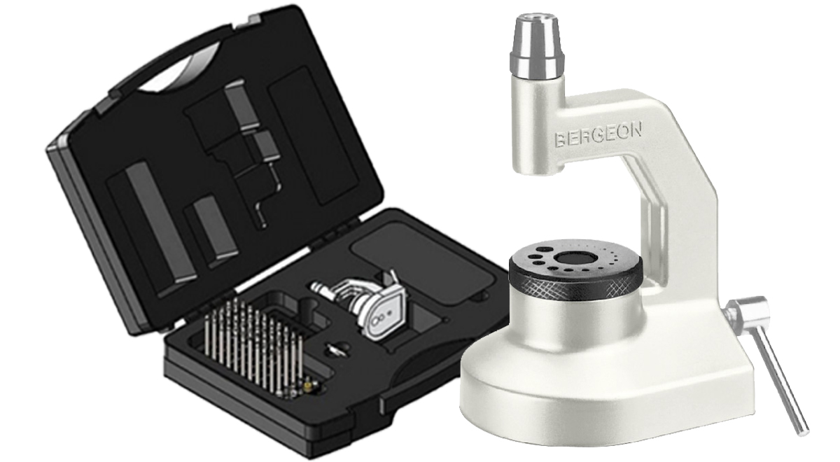 Bergeon 15285-B Triebnietwerkzeug mit 50 Punzen, ohne Sockel, im Koffer