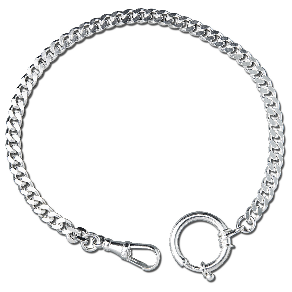 Pocket watch chain, flat curb chain, 925/- silver, length 25 cm