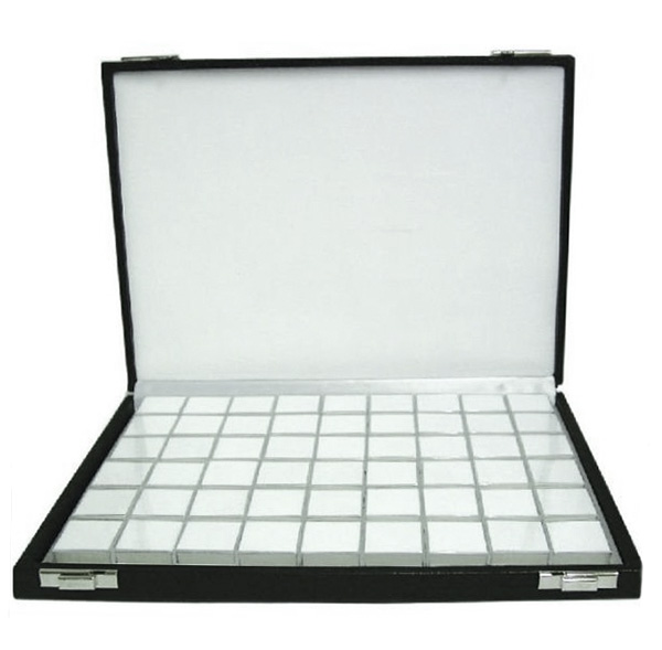 Gemstone case with 54 boxes, 280 x 205 x 30 mm, black imitation leather cover