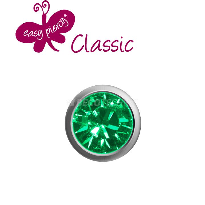 1 pairs ear studs Easy Piercy Classic, white, mini emerald imitation