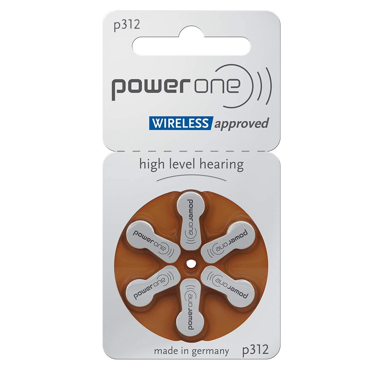 Power One 6 Hearing aid batteries Zinc Air No. 312, blister, Mercury Free