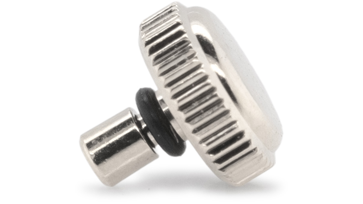 Waterproof crown, Japanese shape, Stainless steel, White, Head Ø 3,5 mm, Thread Ø 0,7 mm