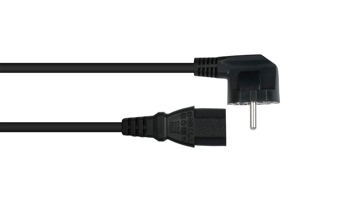 Cable de conexión IEC tipo E+F, acodado, 0,5 m