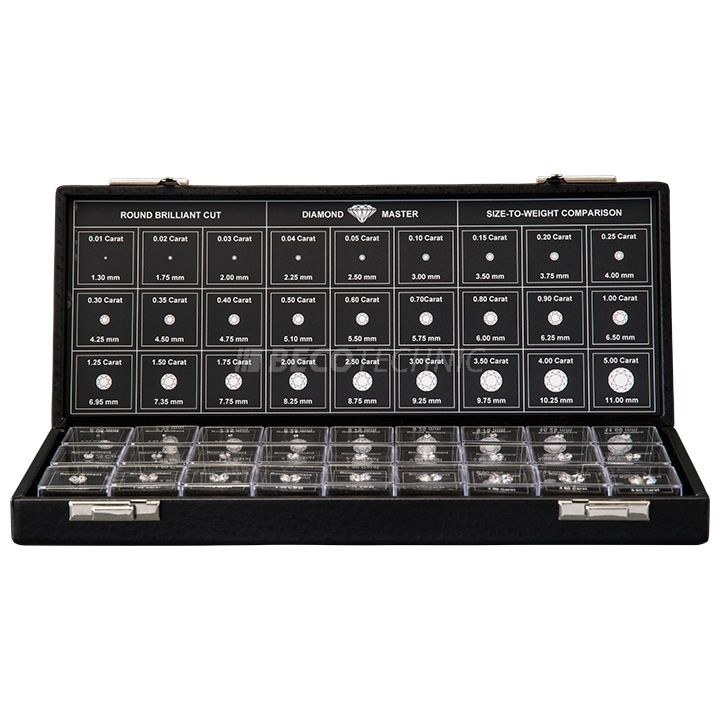 Diamond Master DM-5 palette, size-to-weight comparison, brilliant cut, 0.01 - 5.00 ct