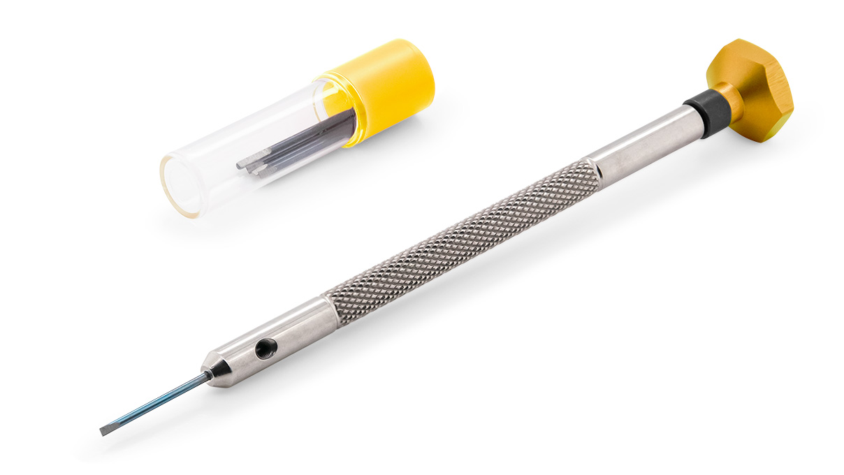 VOH screwdriver, blade 0,8 mm, gold colored, with replacement spare blade