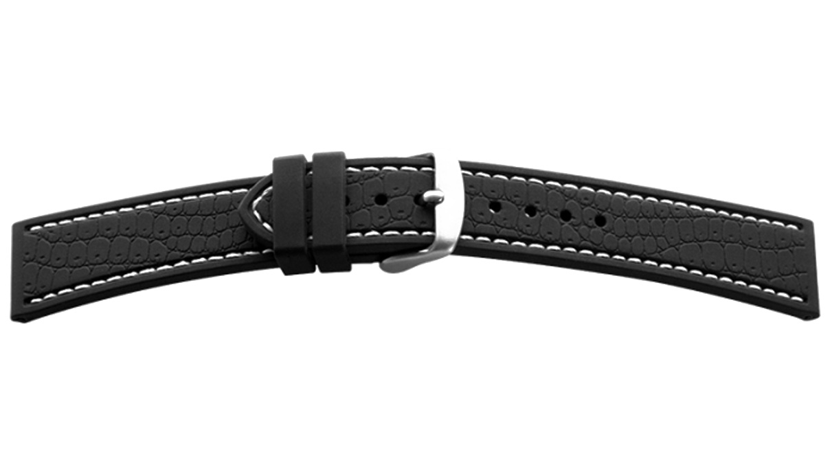 Silikonarmband, Croco Optik, weiße Naht, Bandbreite 18 mm