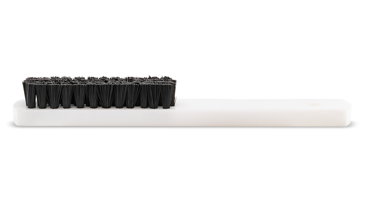 Handbürste, 4-reihig, schwarze Nylon Borsten, weißer Kunsstoff-Griff, Länge 190 mm