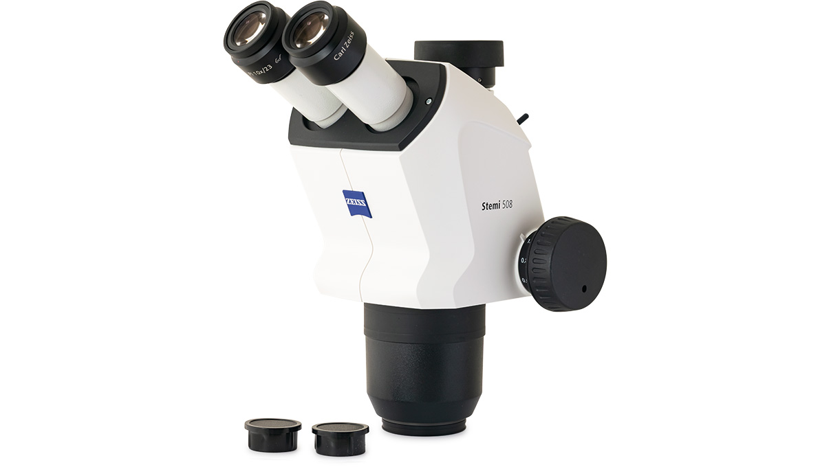 Microscope body Stemi 508 doc, magnification 0.63x - 5, with switchable camera channel (from right
eyepiece)
