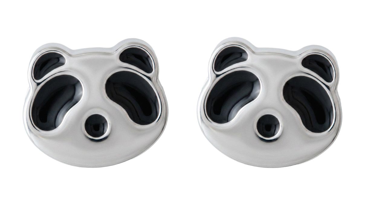 QPP puces d'oreilles K33, visage de panda en émail, inox blanc, 1 paire