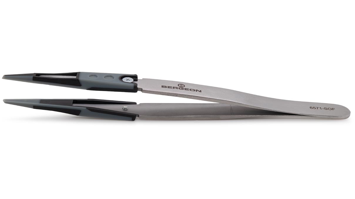 Bergeon 6571-SOF tweezers, elastomer tips