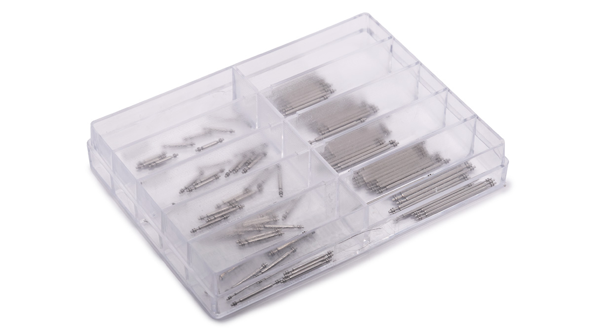 Assortiment de 100 barrettes à ressort en acier inoxydable à double ergot, Ø 1 mm, 10 x longueur  7 / 8 / 9
/ 10 / 12 / 14 / 16 / 18 / 20 / 22 mm