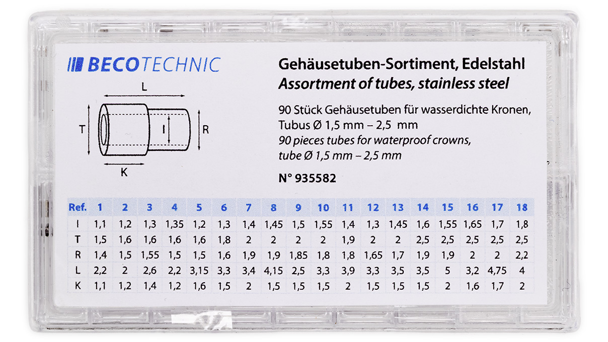 Assortiment van 90 behuizingsbuizen voor WD-klokken, buis 1,5 - 2,5 mm