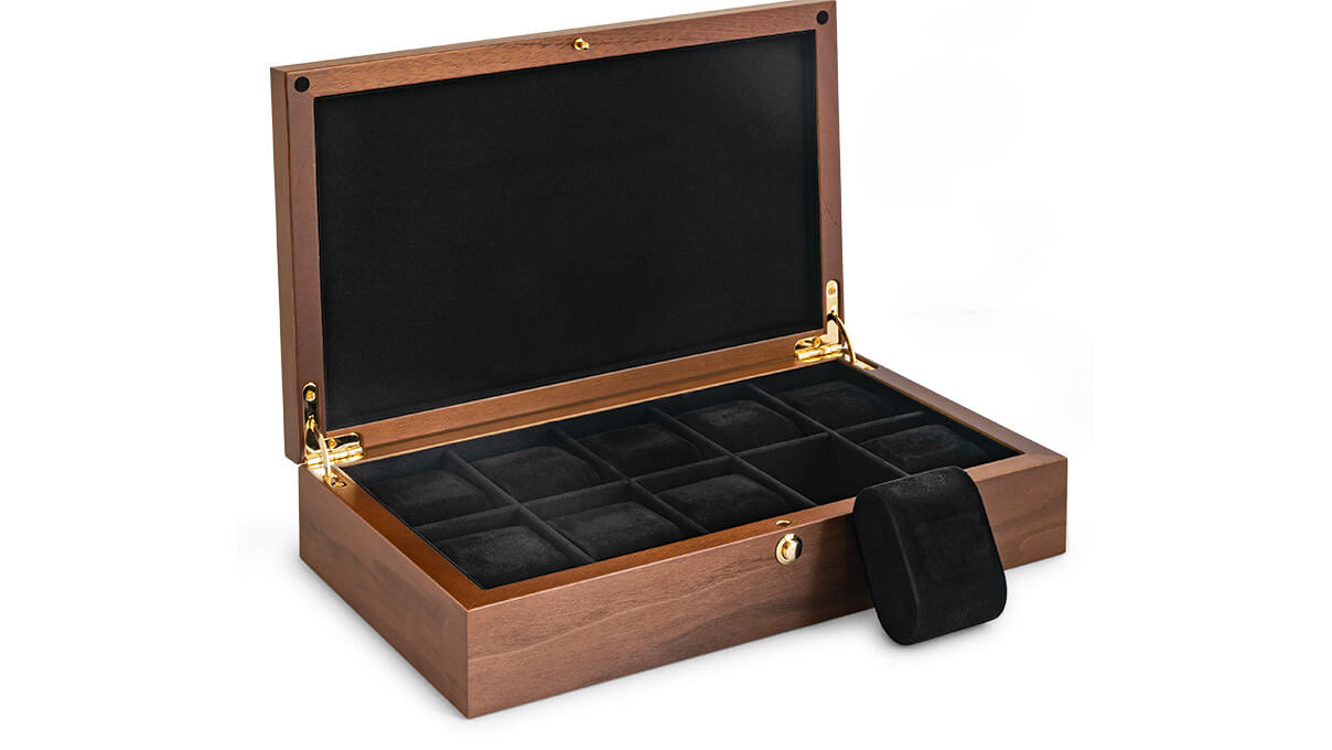 Watch collector box for 10 watches, walnut, matt