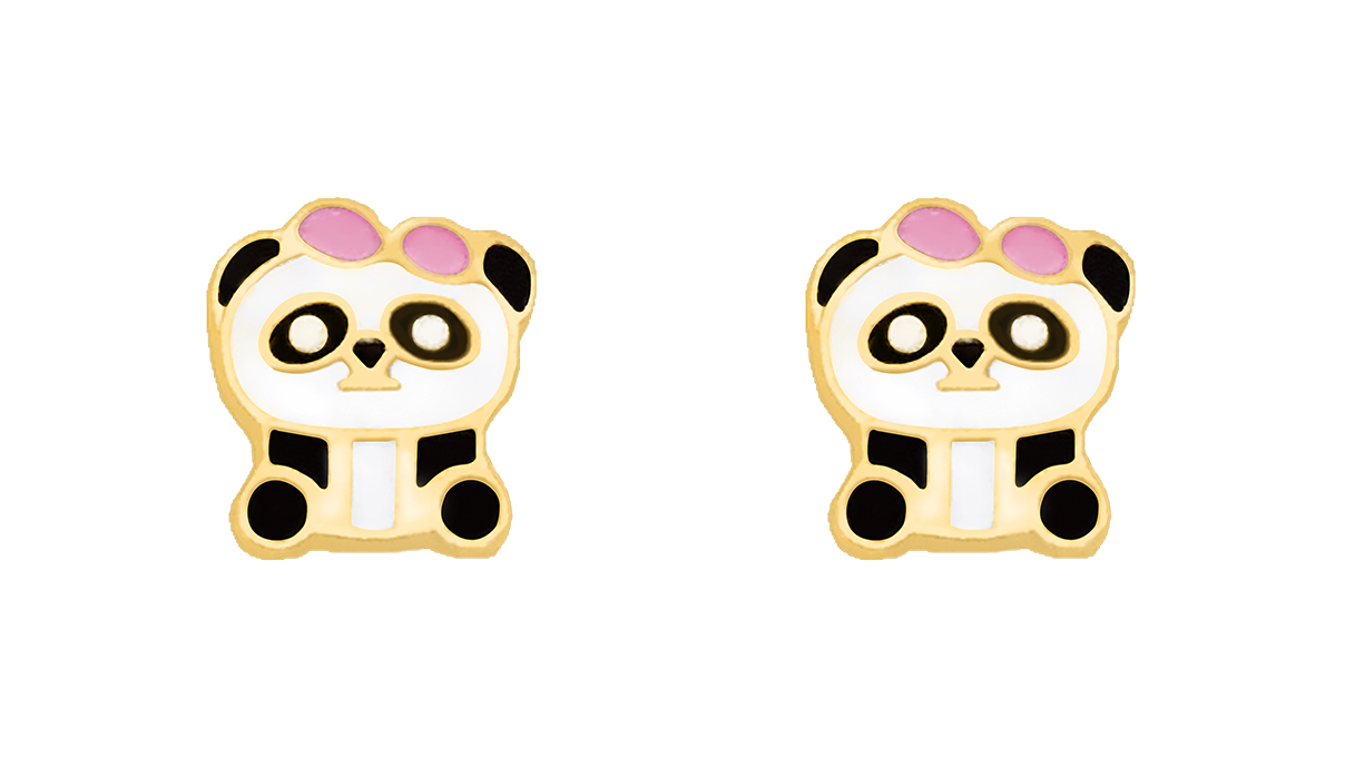QPP A64 oorstekers, kinder panda emaille, geel verguld, 1 paar