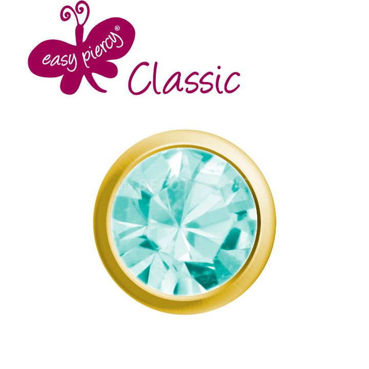 1 pair ear studs Easy Piercy Classic, gold plated, aquamarine imitation