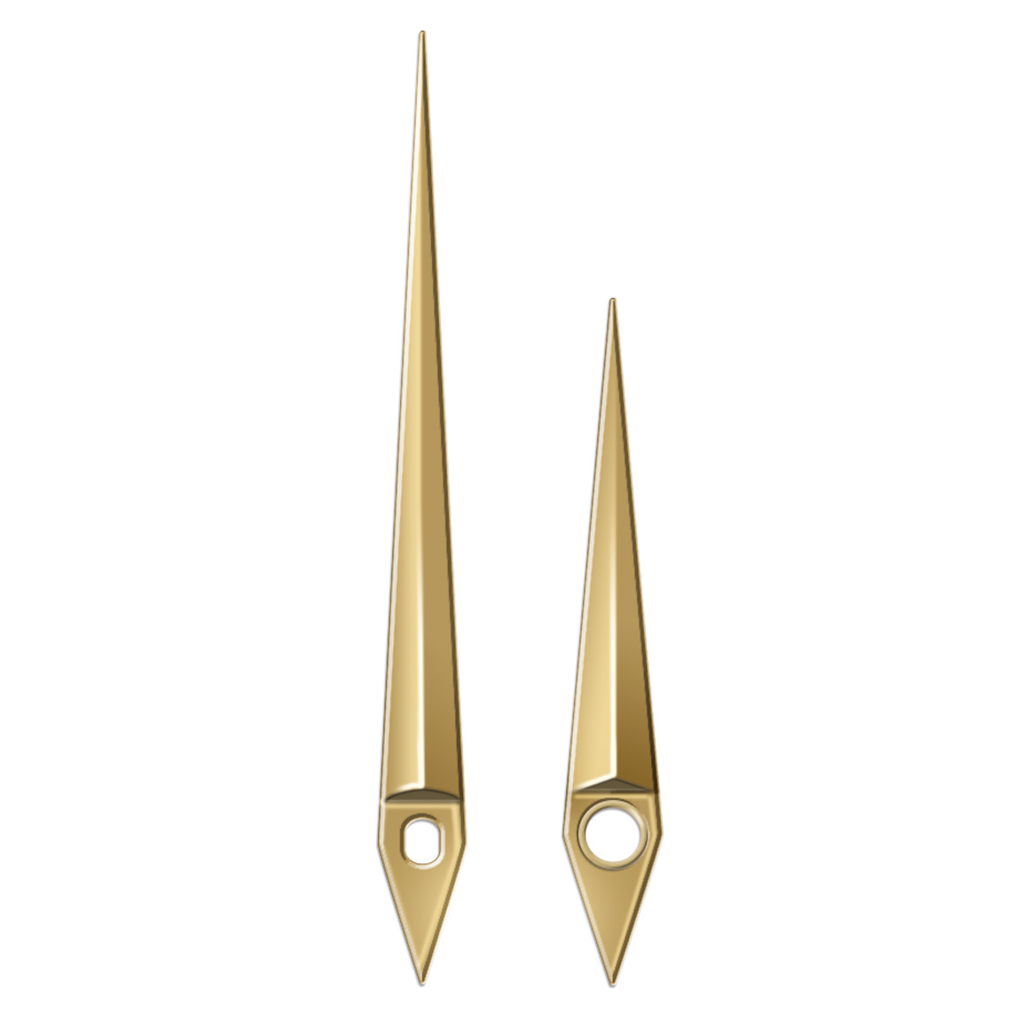 Pair of clock hands, pointed, length 72 mm, aluminum, gold 952837