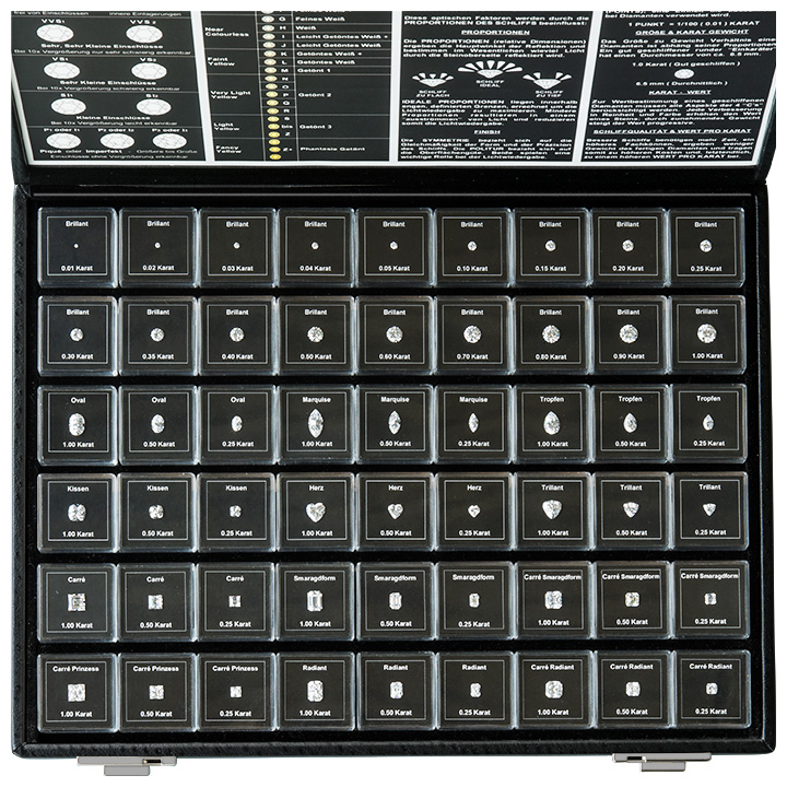 Diamond Master DM-1, english, cut and size reference palette 0,01 - 1,00 ct, 54 samples