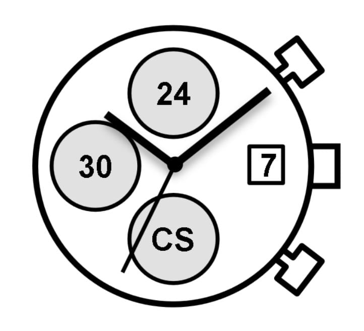 AU-Werk Miyota JS15 12 1/2''' DATE3 SC STOPWATCH 30MIN 24H Quarz (364 | SR621SW)