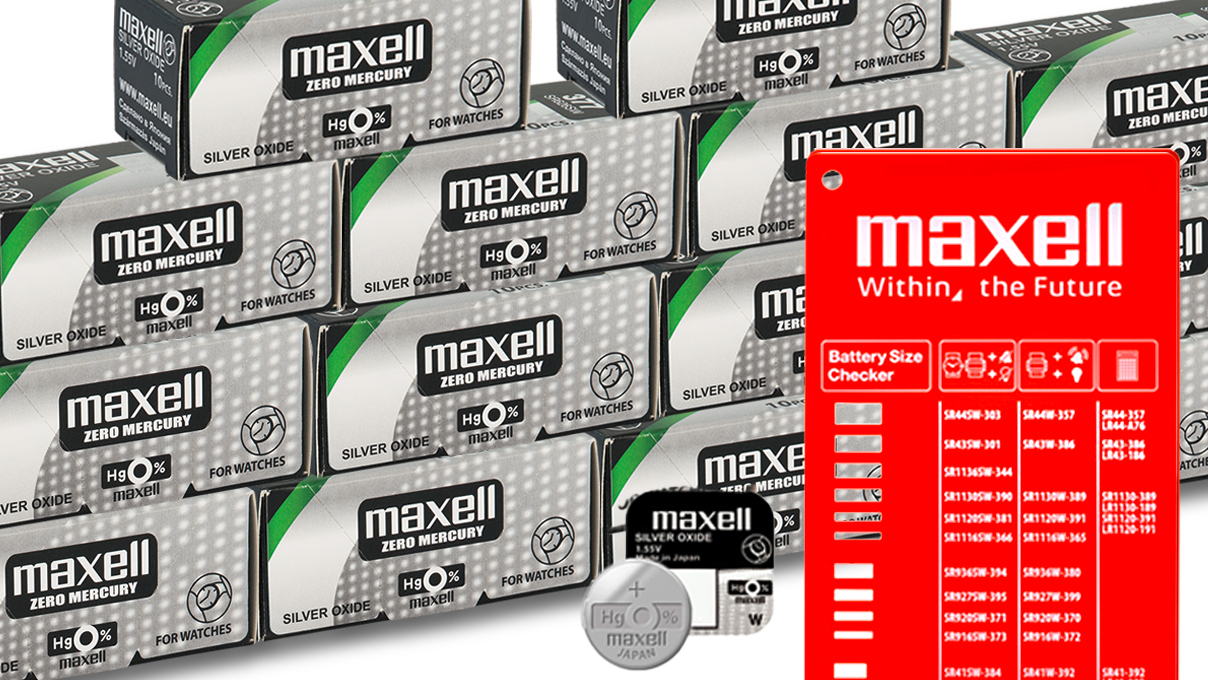 Maxell Top 10 Value Pack, 500 SR button cells 0 % mercury, including practical battery size checker
(10 x 315, 10 x 394, 10 x 397, 20 x 362, 30 x379, 40 x 321, 40 x 395, 60 x 371, 120 x 364, 160 x 377)