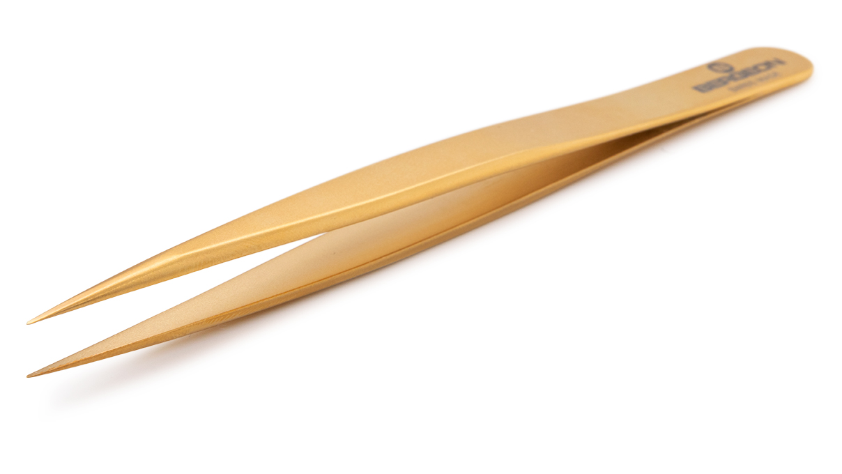 Bergeon 7029-2AM-GF pincet vorm 2AM, messing met goud coating