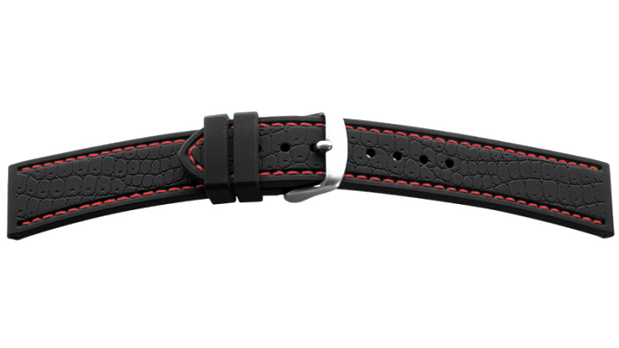 Silikonarmband, Croco Optik, rote Naht, Bandbreite 18 mm