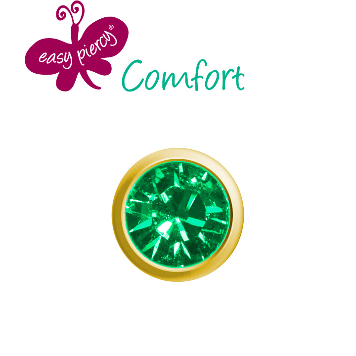 1 paar Easy Piercy Comfort oorknopjes Ø 2,95 mm, verguld, smaragd imitatie