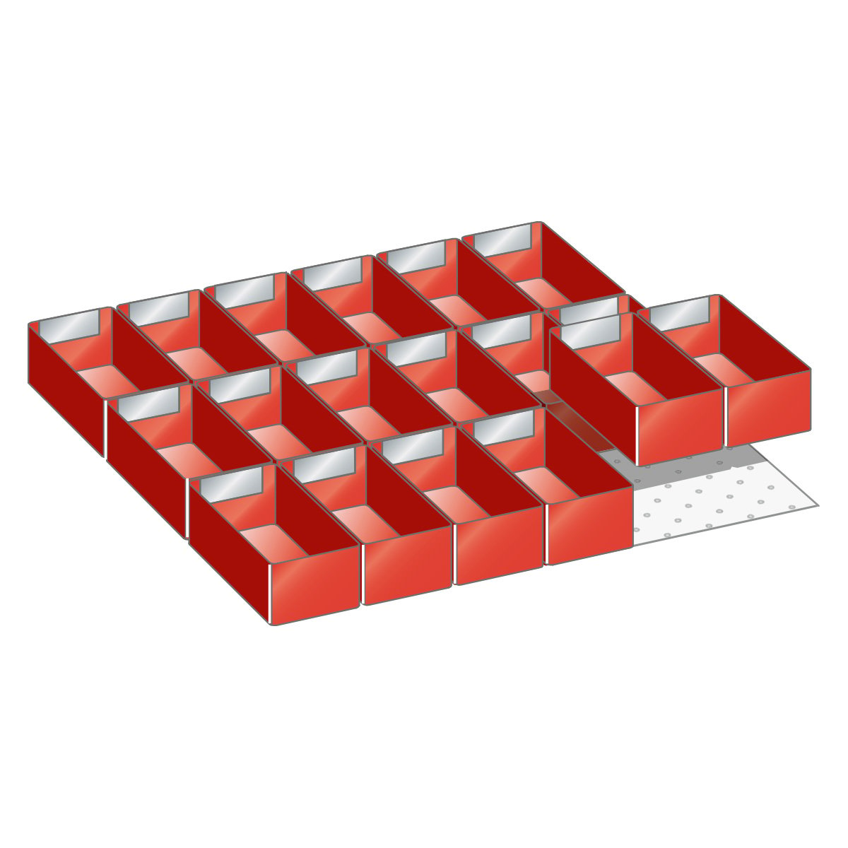 Lista plastic boxes, set for 27 x 27 E with front height 50 mm, 18 pieces