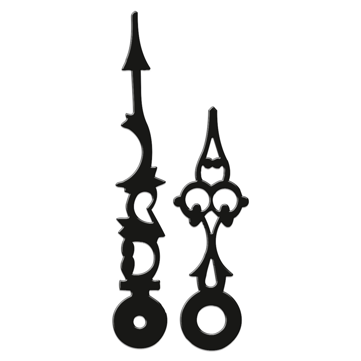 Zeigerpaar, antike Form, L 87 mm, Alu schwarz, Euro-Lochung